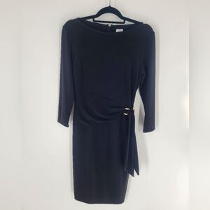 Cache Faux Wrap Black Dress Long Sleeves Size M